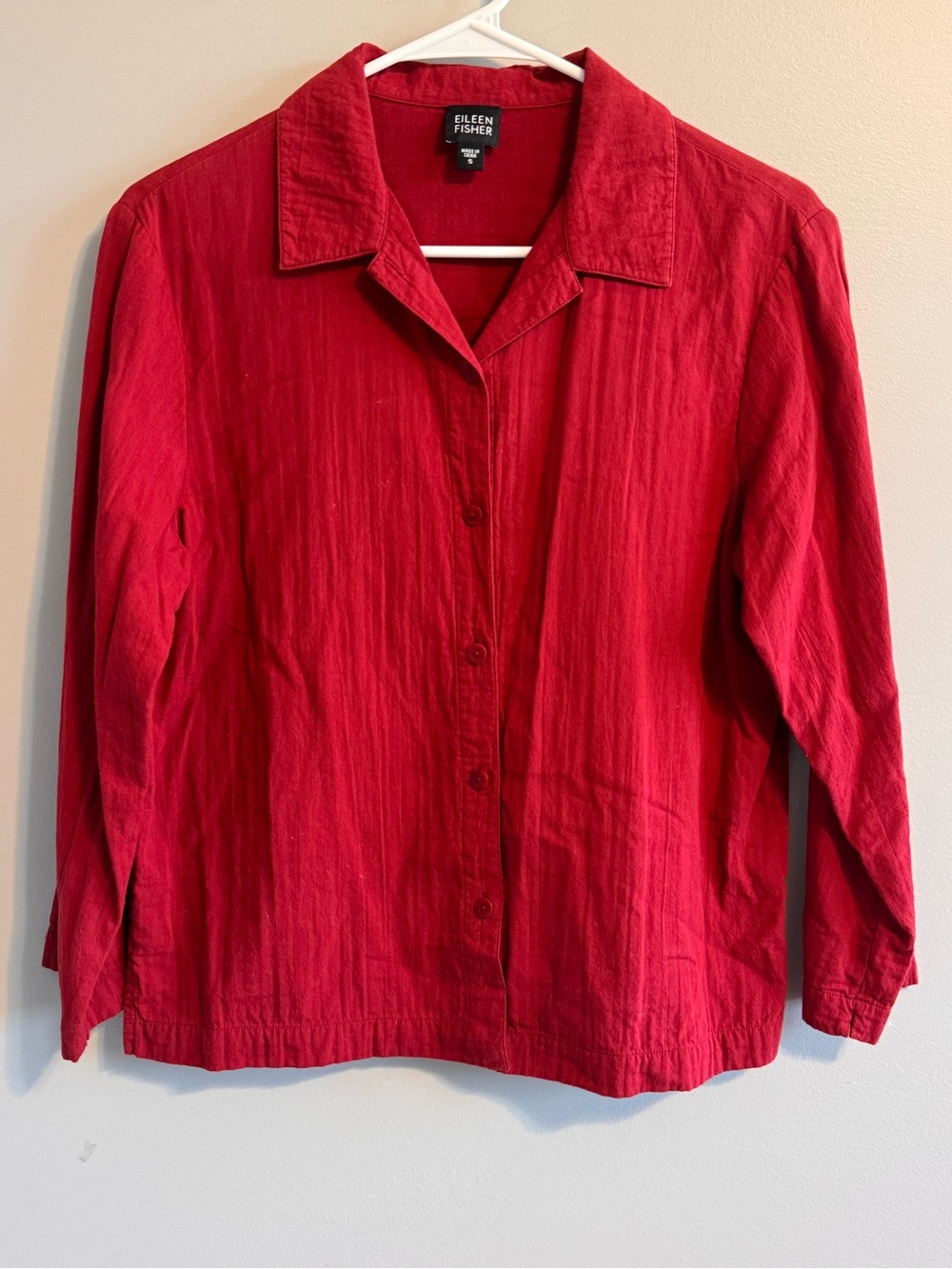 Eileen Fisher Red 100% Cotton Button Front Blouse Shirt Size Small